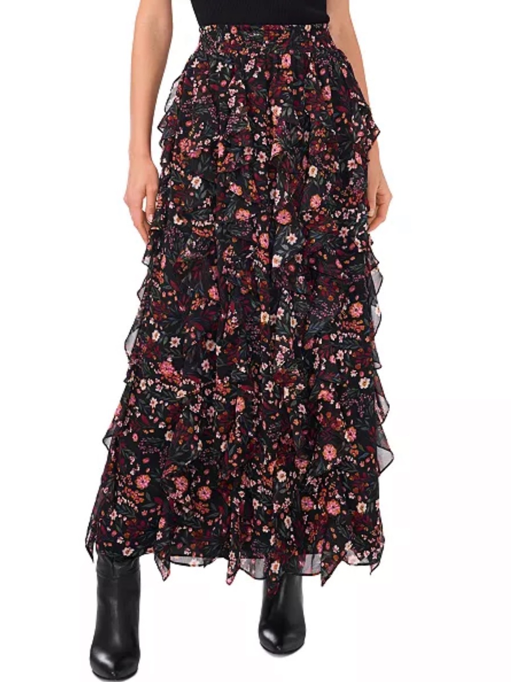 1.STATE Women's Ruffled Floral-Print Maxi Skirt